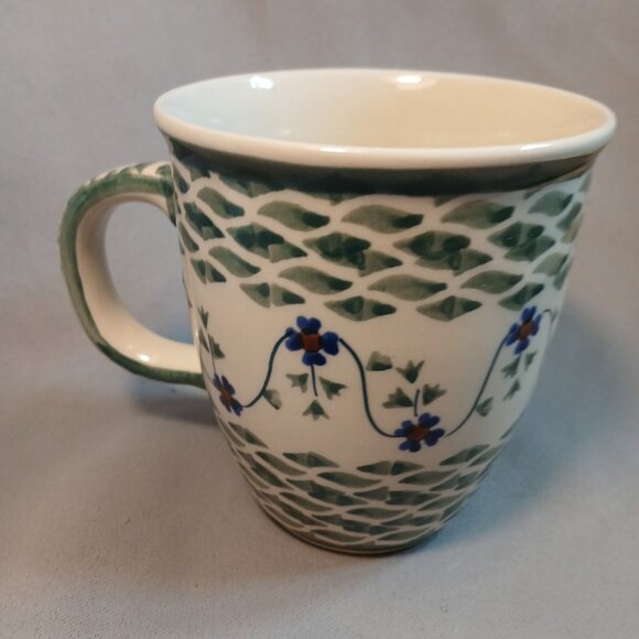 Boleslawiec Polish Pottery Lucky Blue Clover Coffee Mug Tea Cup Preowned 8 Ounce - Picture 5 of 8